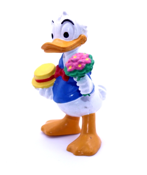 Disney Donald Duck mit Hut und Blumenstrauß Kunststoff Figur von Bullyland